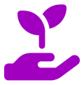 A purple colored icon of a hand holding a seedling.