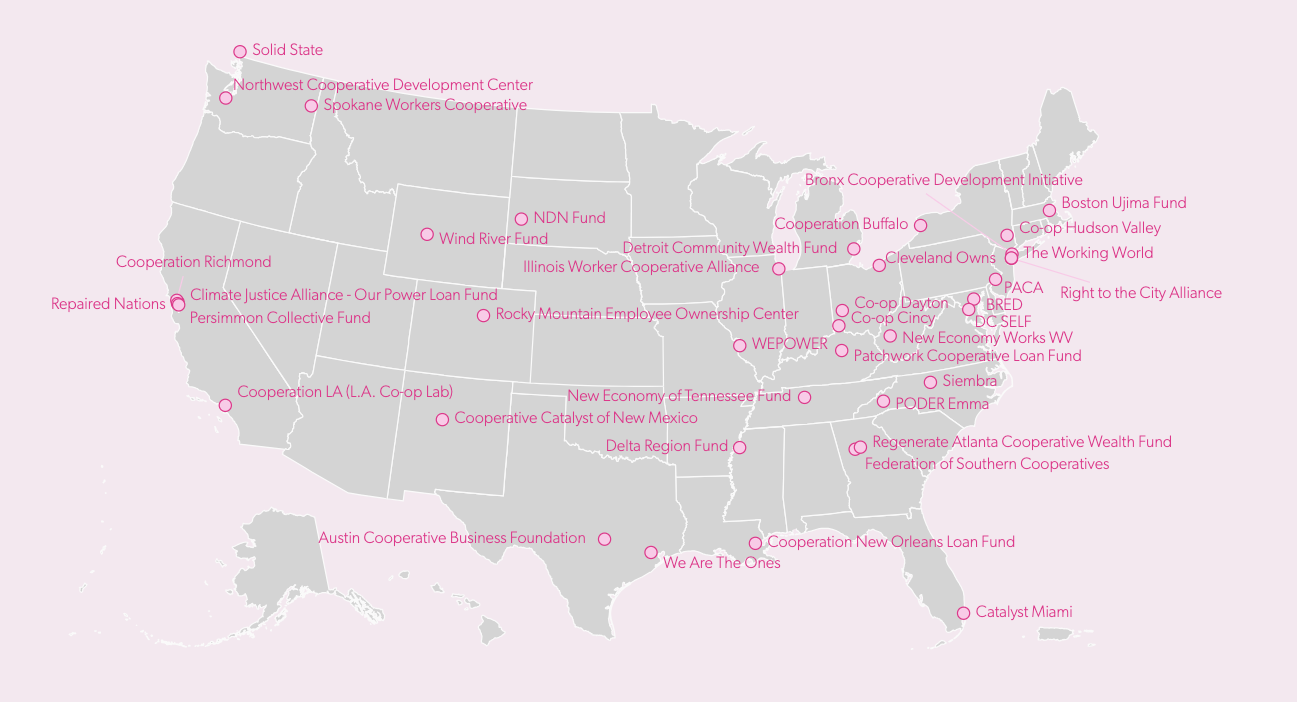 A grayed-out graphic showing the national network that BCI is a part of through Seed Commons. Locations are pointed out all over a map of the United States. A grayed-out graphic showing the national network that BCI is a part of through Seed Commons. Locations are pointed out all over a map of the United States.