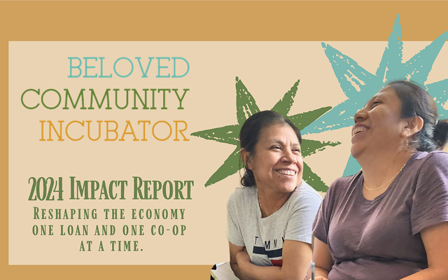 A cover image of the BCI 2024 Impact Report. It says "Reshaping the economy one loan and one co-op at a time" and has an image of two people looking happy. A cover image of the BCI 2024 Impact Report. It says "Reshaping the economy one loan and one co-op at a time" and has an image of two people looking happy.