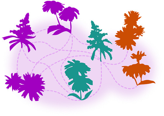 An abstract chart mapping to different icons of leaves. An abstract chart mapping to different icons of leaves.