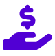 A purple icon of a hand holding a dollar sign. A purple icon of a hand holding a dollar sign.