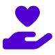 A purple icon of a hand holding a heart. A purple icon of a hand holding a heart.
