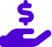 A purple icon of a hand holding a dollar sign.