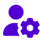 A purple icon of a person and a gear. A purple icon of a person and a gear.